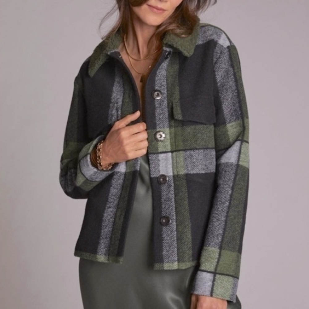 Anthropologie Hutch Plaid Sherpa Collar Jacket